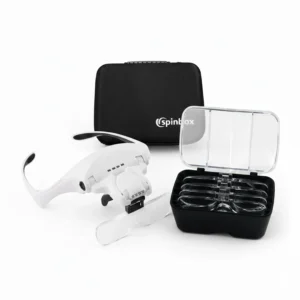 Lupa Vincha Touch Blanca Recargable Usb-C 4 Leds y  5 Lentes  Con Estuche Premium